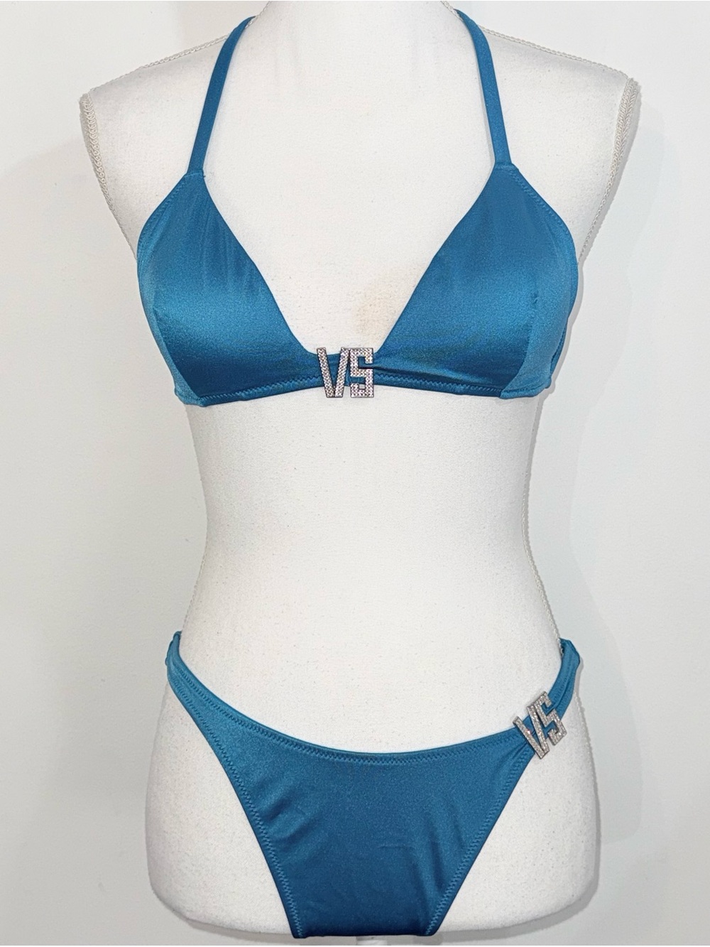 Victoria’s Secret Blue Rhinestone VS Logo Bikini Set Size Medium